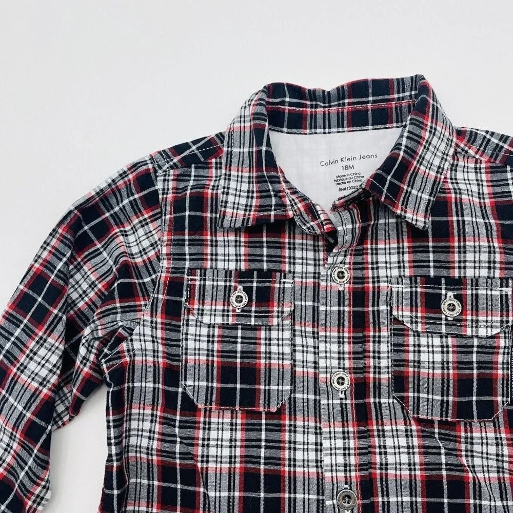Calvin Klein Jeans Baby Boys 18 Months Plaid Long Sleeve‎ Button Down Shirt 1293